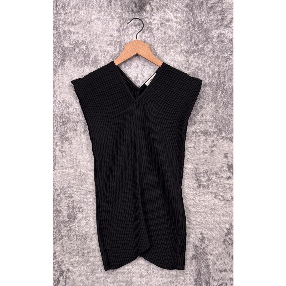 COS Top Womens Black Sleeveless Textured Crinkle Blouse Medium